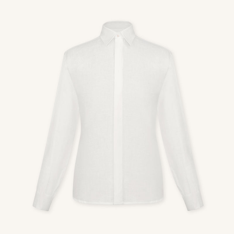 Rizvol Alba Ivory Ash Beige linen shirt, front view