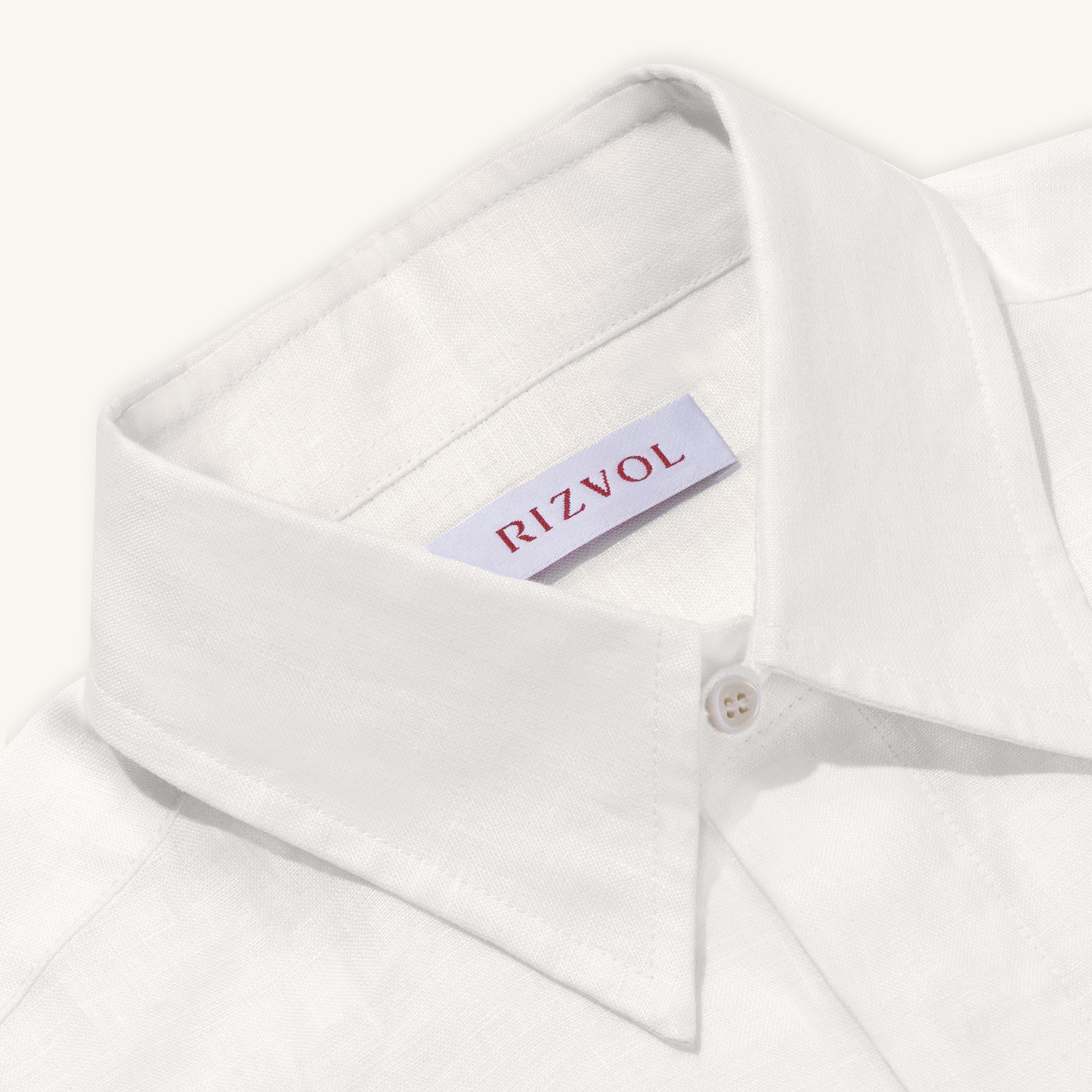 Rizvol Alba Ivory Ash Beige linen shirt, close-up