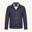 Aria wool silk linen linen jacket in navy melange , front view 