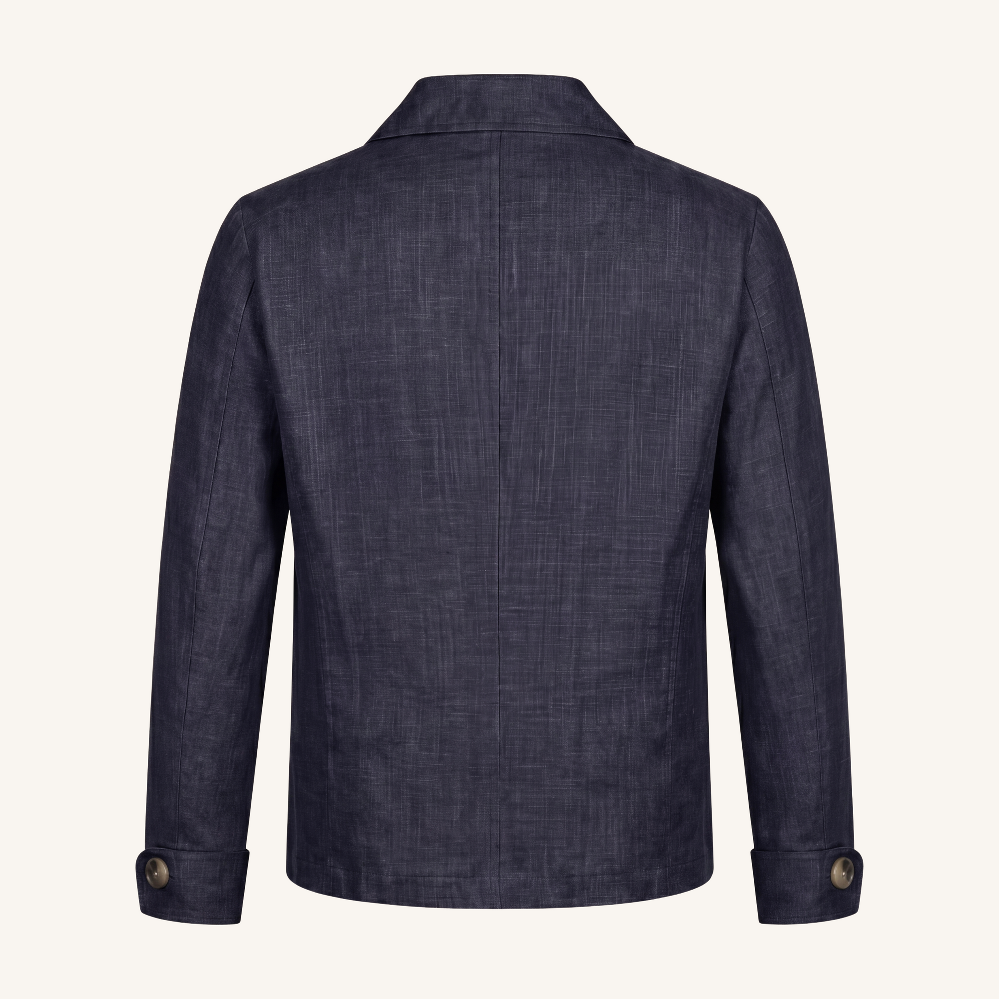 Aria wool silk linen jacket in navy blue , back view