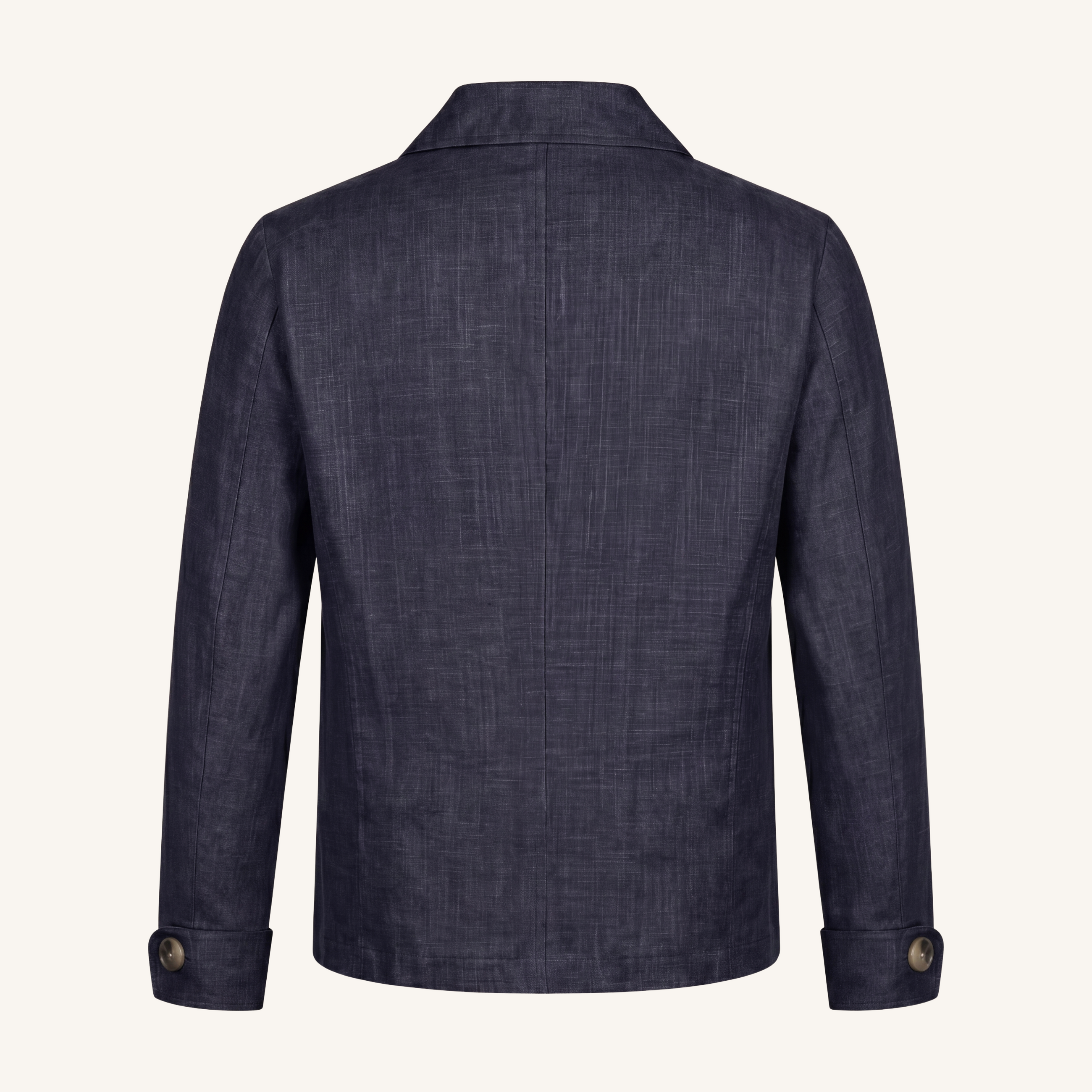 Aria wool silk linen jacket in navy blue , back view