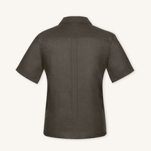 Rizvol Ashfall Olive Green linen polo shirt, back view