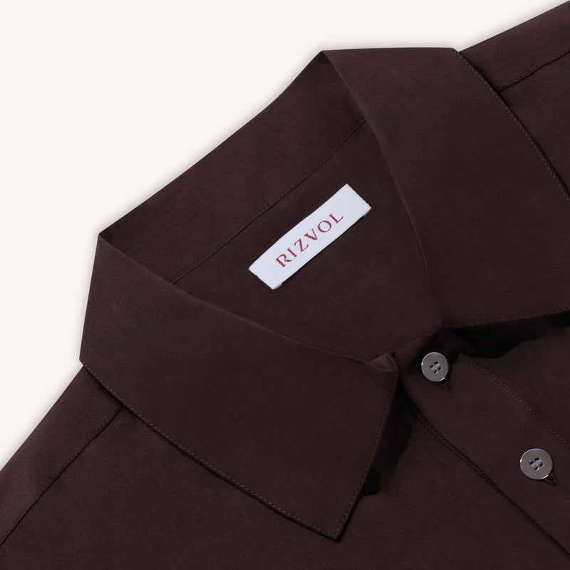 Rizvol Alba Auburn brown Cotton Silk Shirt, close-up 