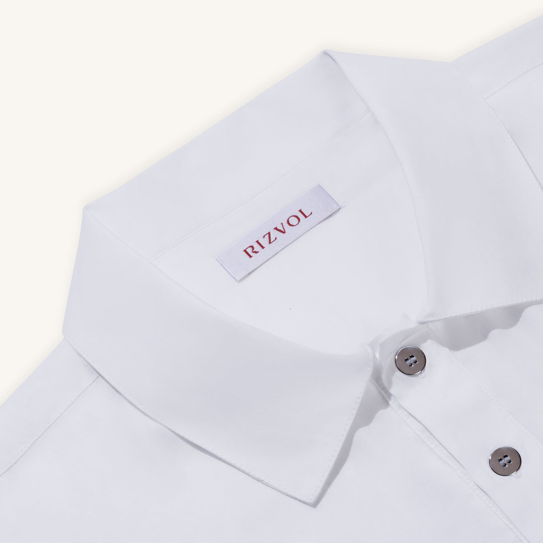 Rizvol Alba Blanc white Cotton Silk Shirt, close-up