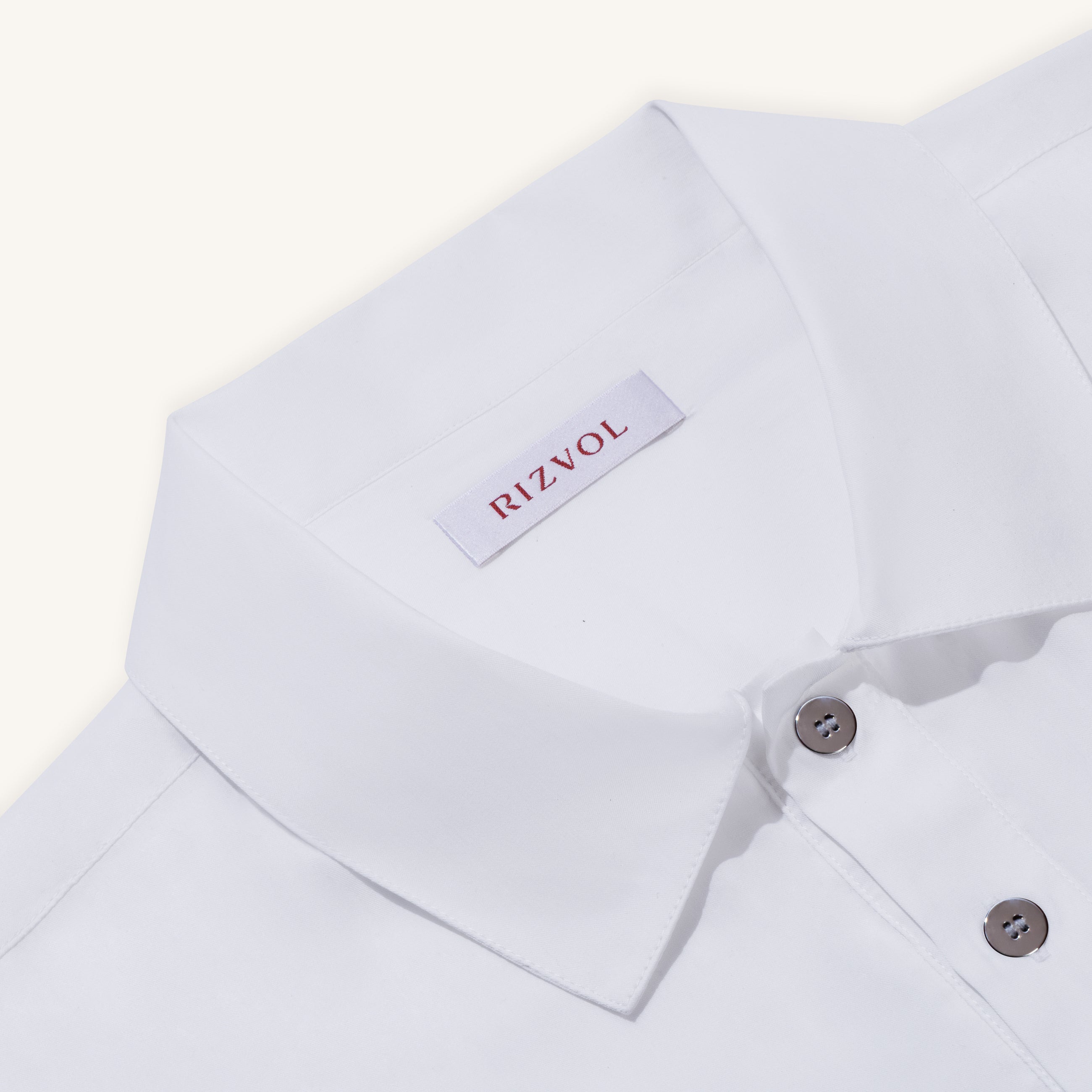 Rizvol Alba Blanc white Cotton Silk Shirt, close-up