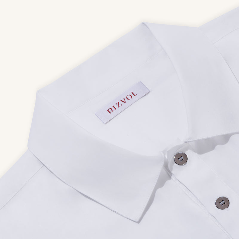 Rizvol Alba Blanc white Cotton Silk Shirt, close-up