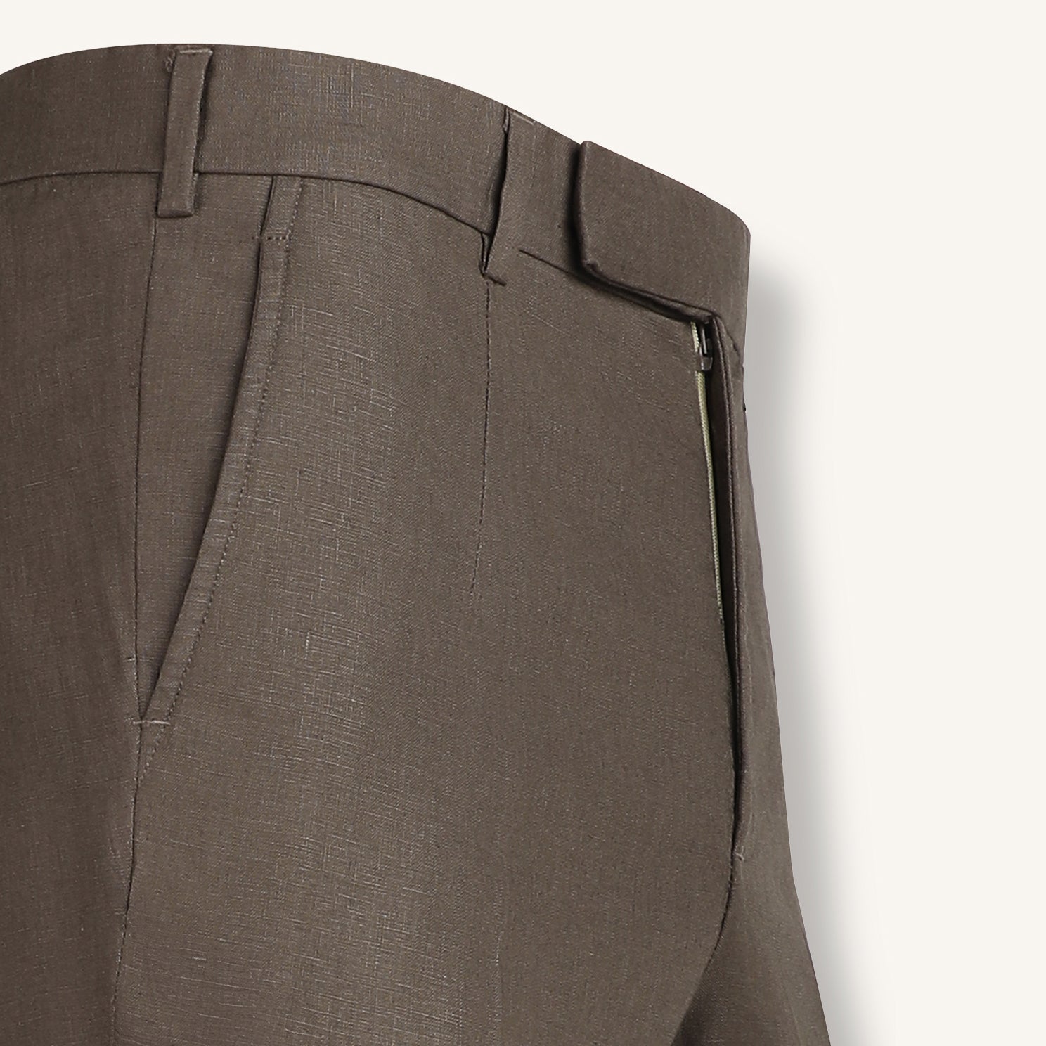 Rizvol Dried Fig Italian linen trousers, close-up