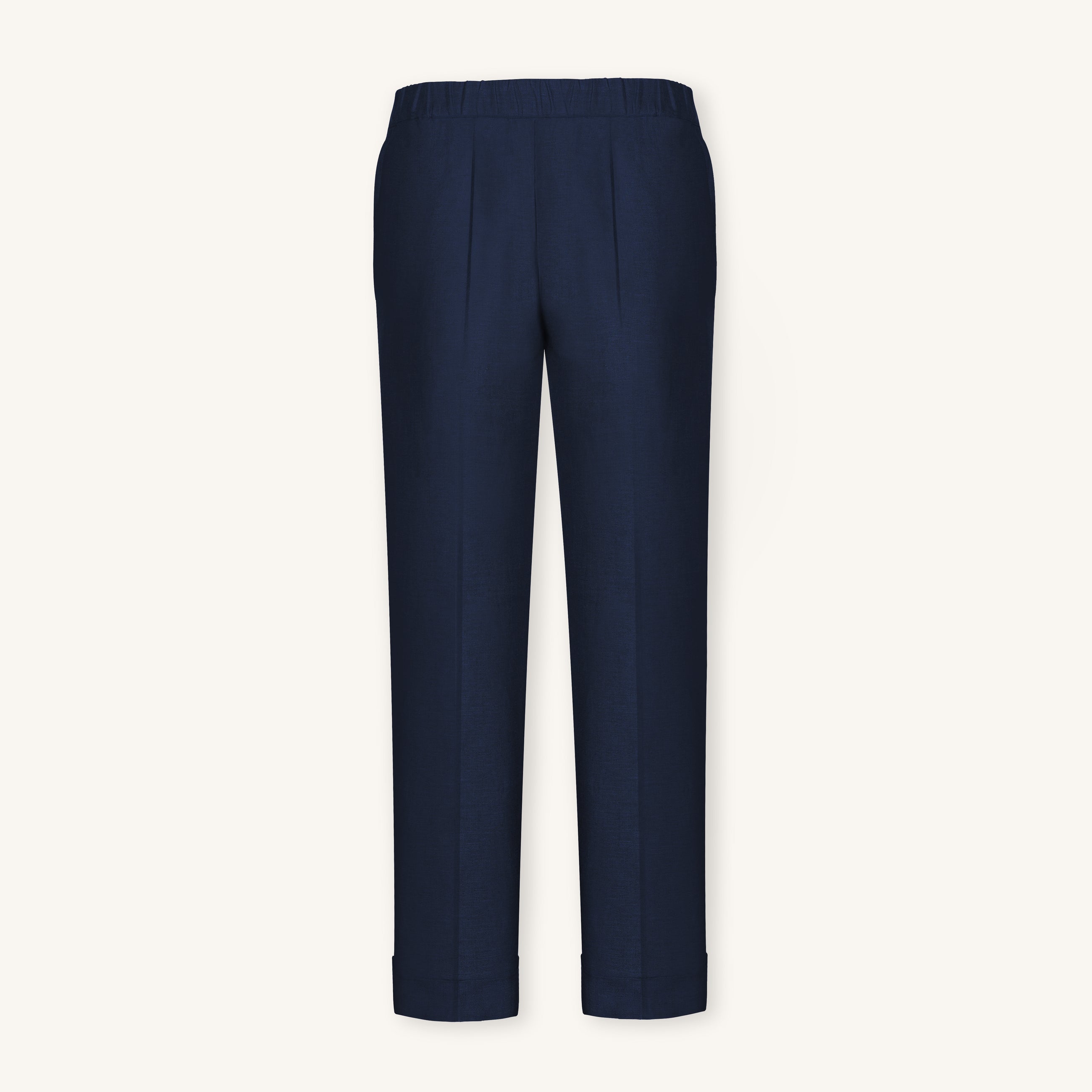 Rizvol Women's navy blue linen pants, front view