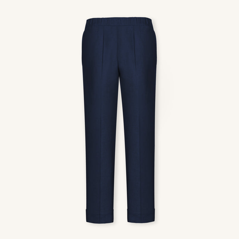 Rizvol Women's navy blue linen pants, front view