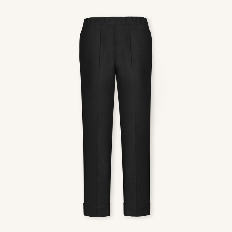 Rizvol Elba Obsidian Black linen pants, front view