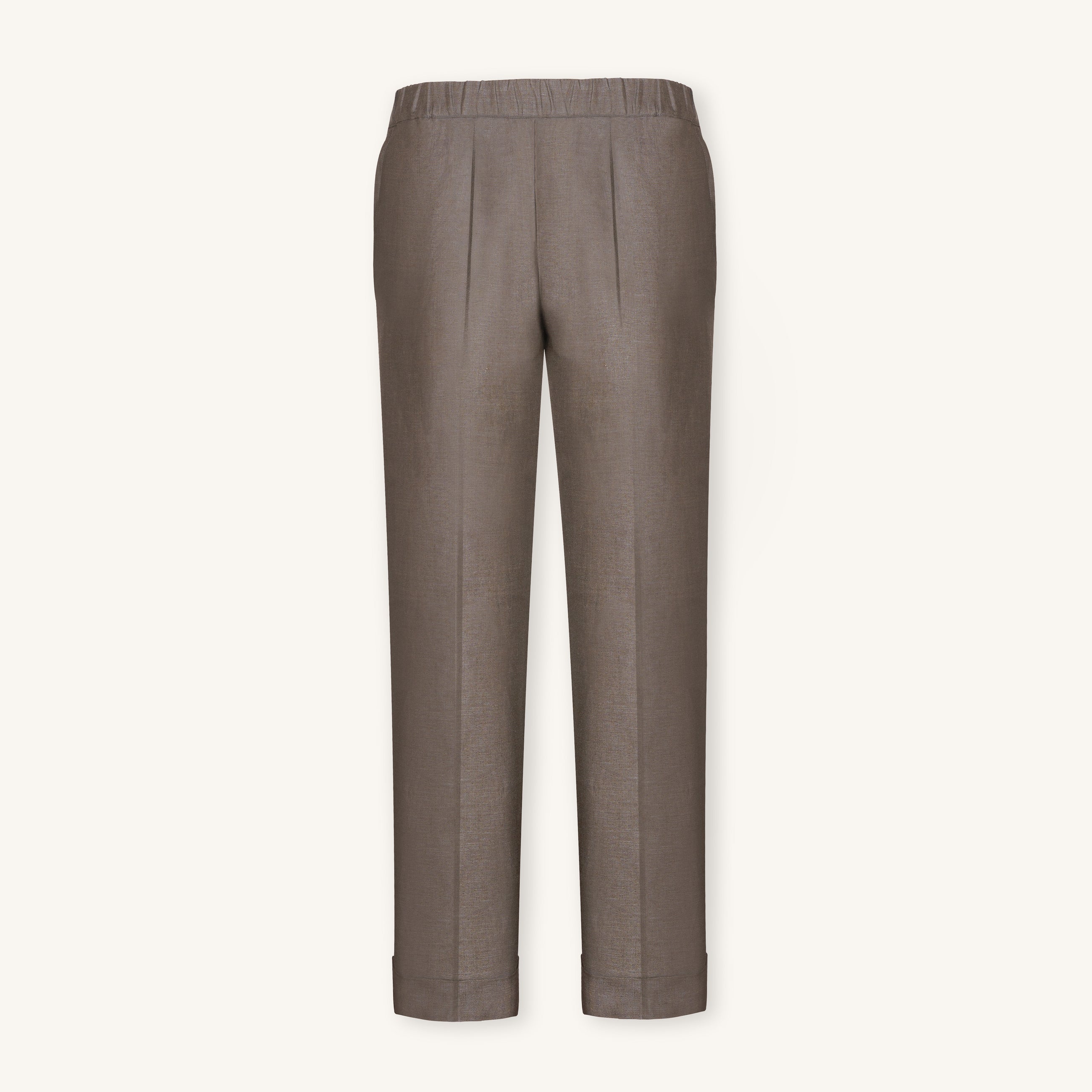 Rizvol women's light brown linen trousers, front view