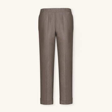 Rizvol women's light brown linen trousers, front view