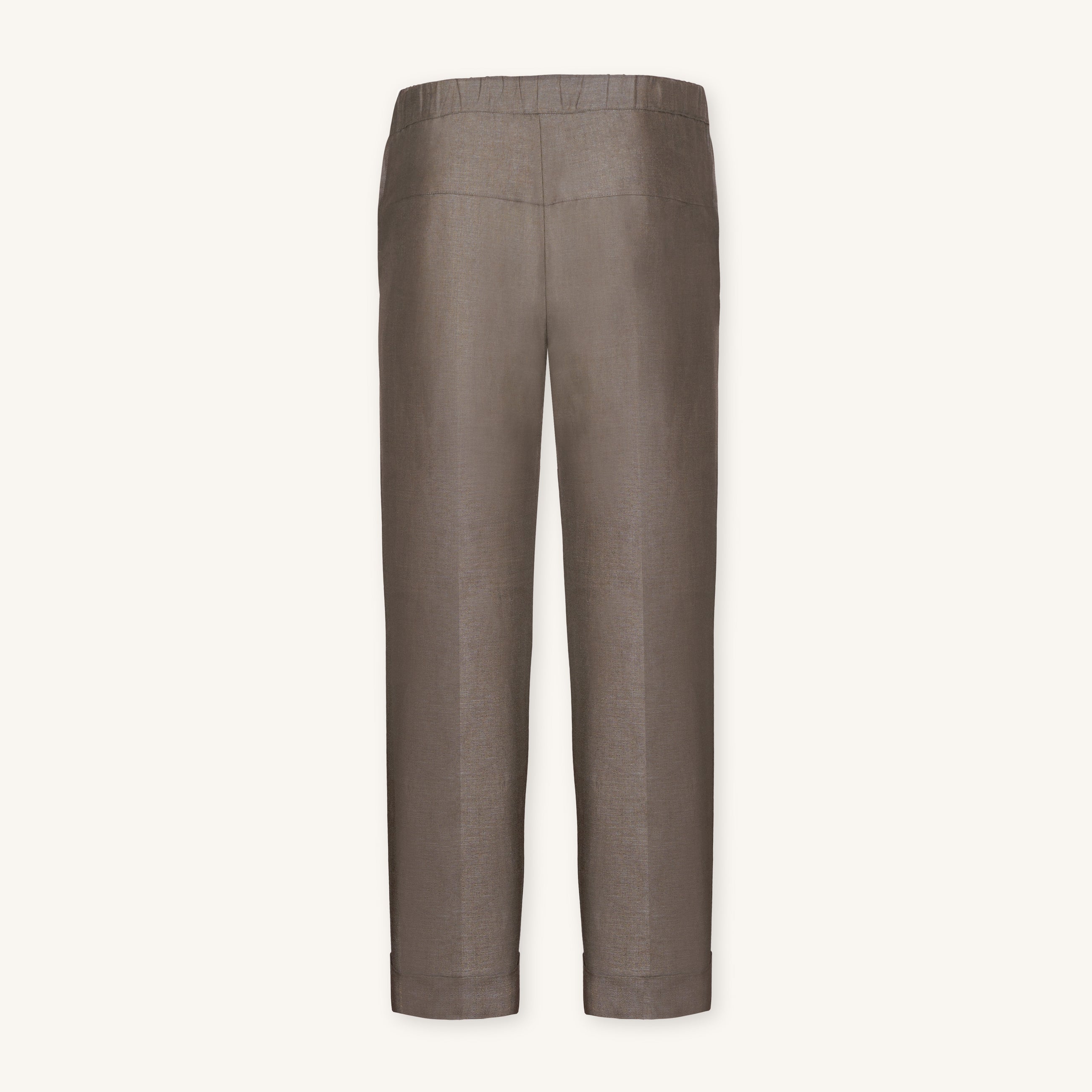 Rizvol women's light brown linen pants back view