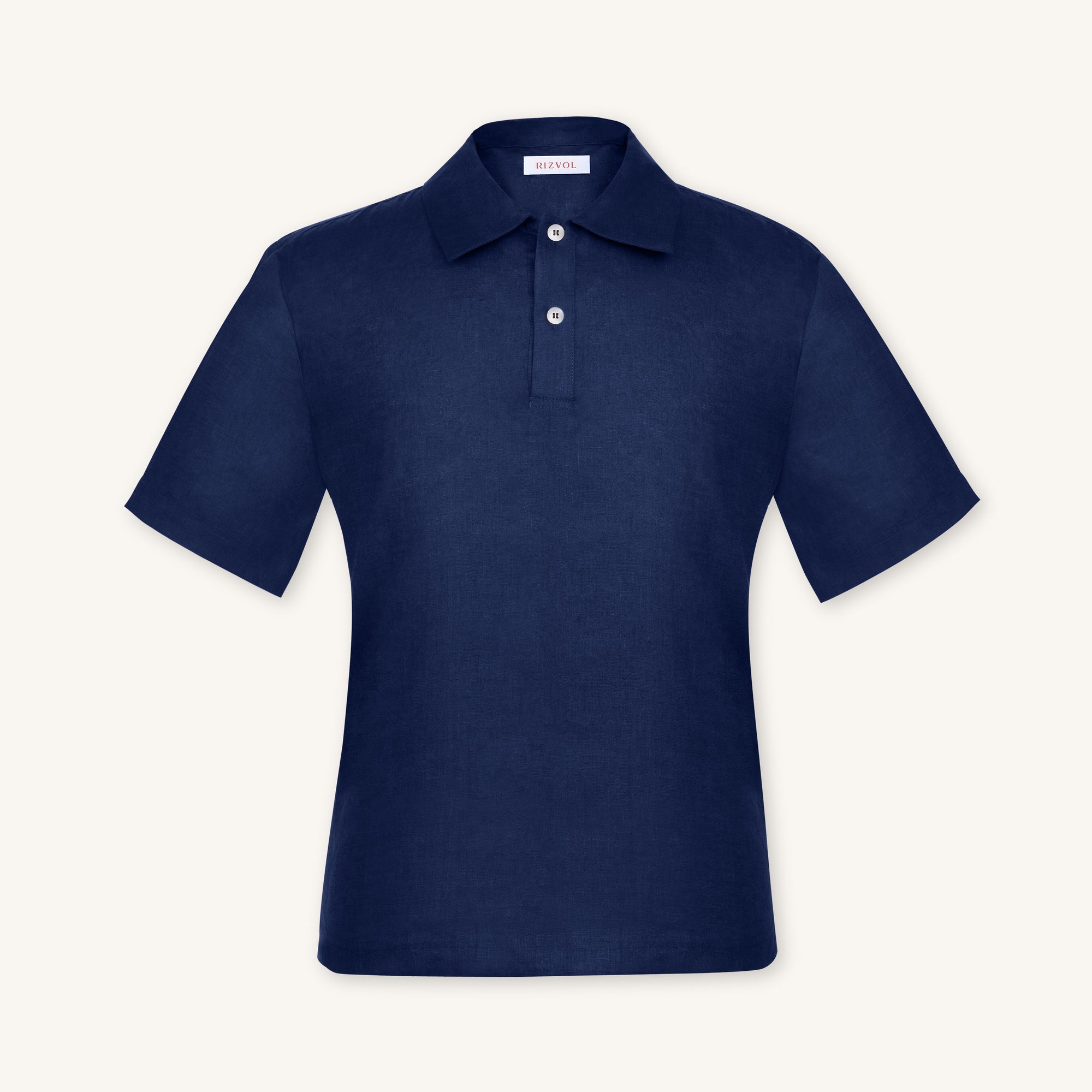Rizvol Inkwell linen polo shirt, front view