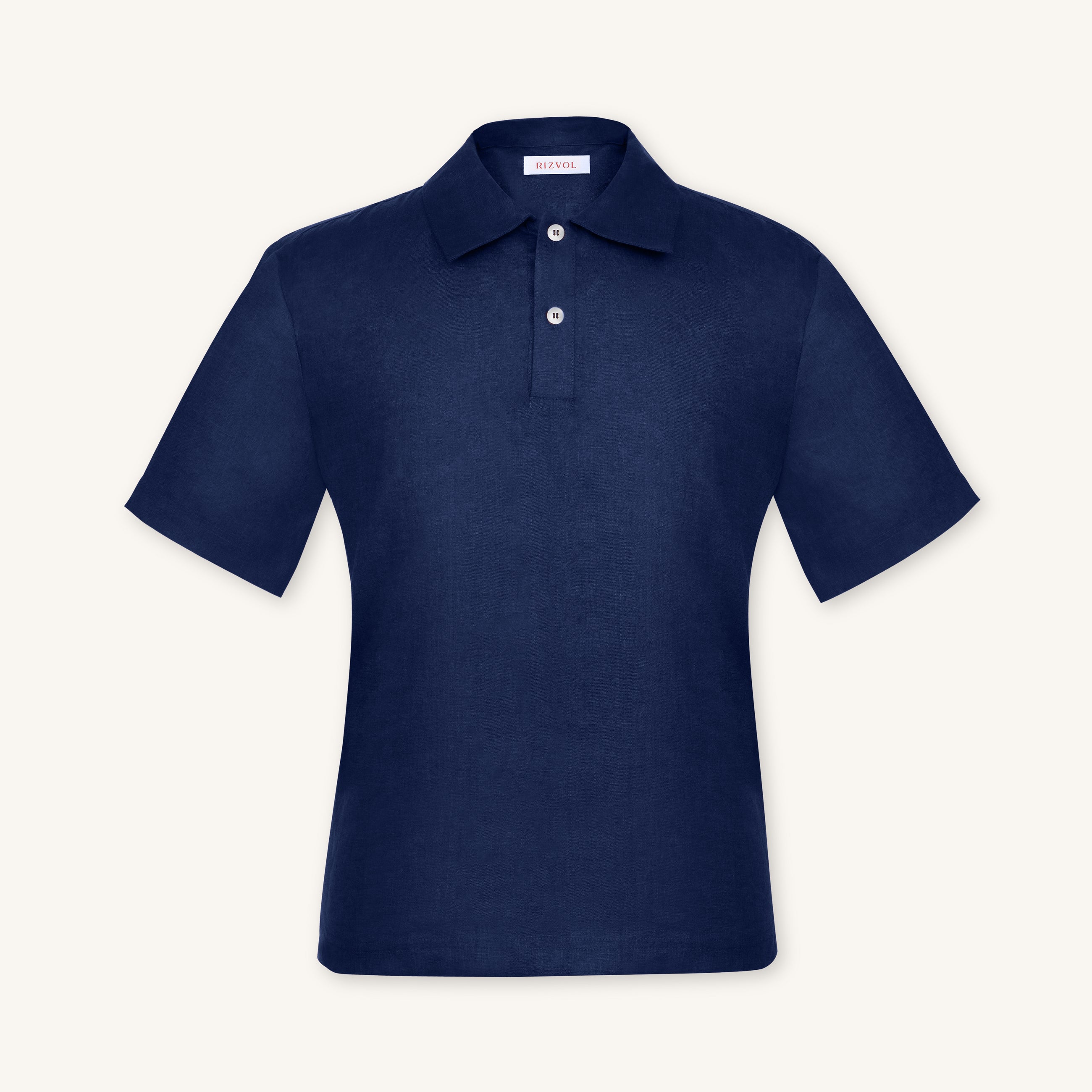 Rizvol Inkwell linen polo shirt, front view