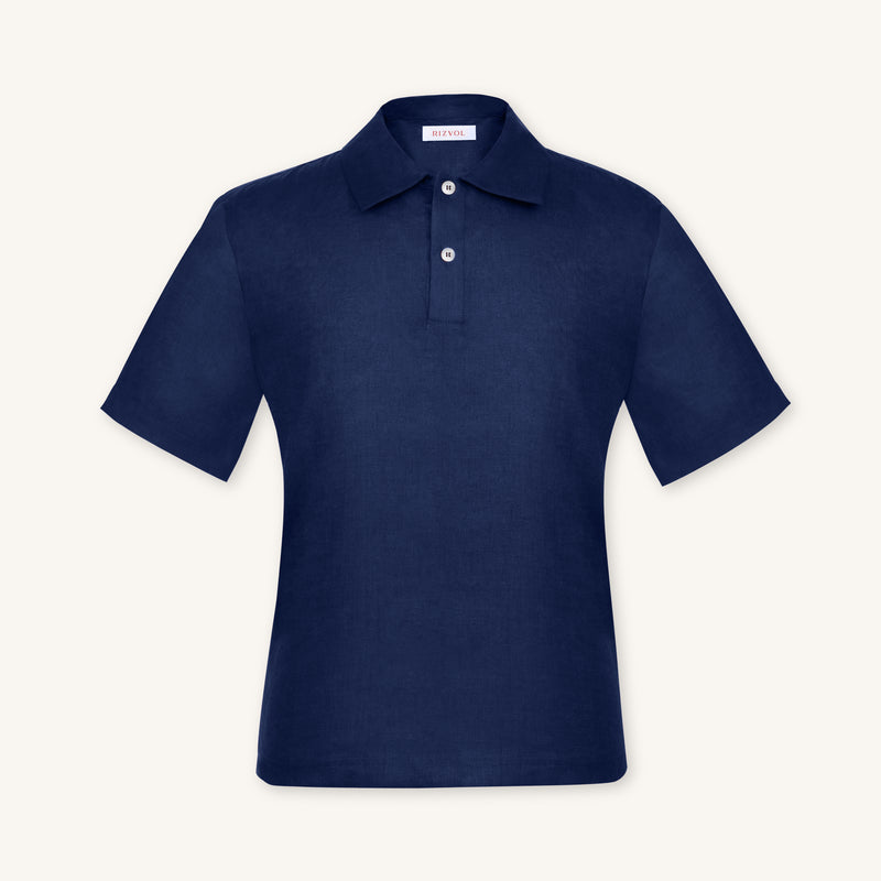 Rizvol Inkwell linen polo shirt, front view