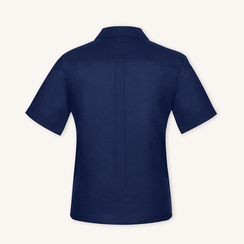 Rizvol Inkwell linen polo shirt, back view