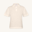 Rizvol Ivory Ash Beige linen polo shirt, front view