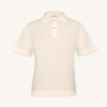 Rizvol Ivory Ash Beige linen polo shirt, front view