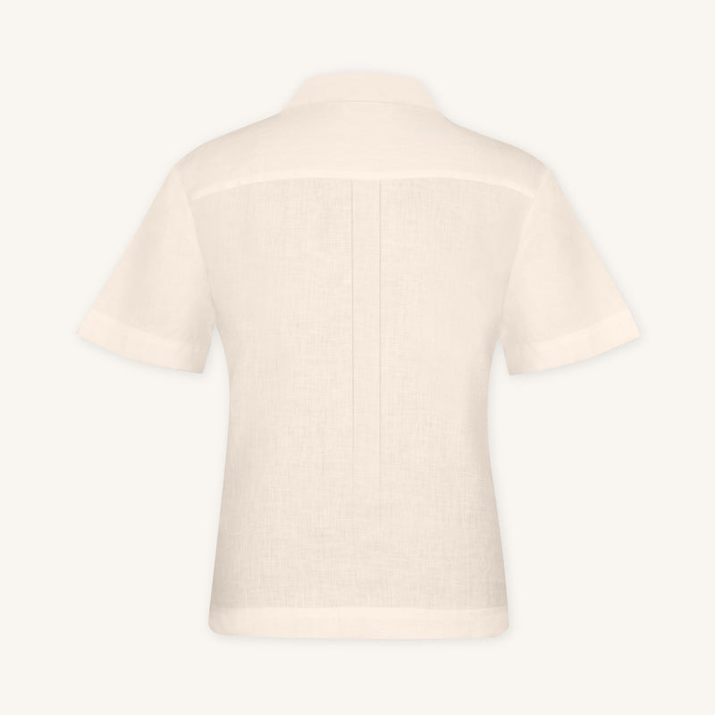 Rizvol Ivory Ash Beige linen polo shirt, back view