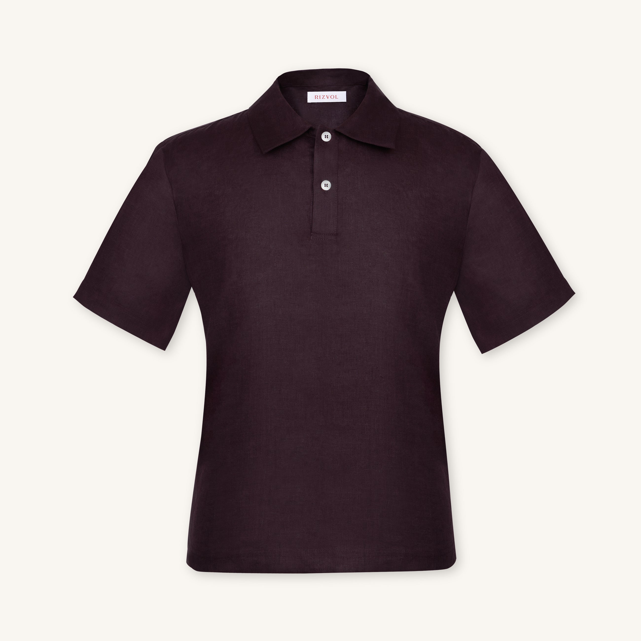 Rizvol Merlot linen polo shirt, front view