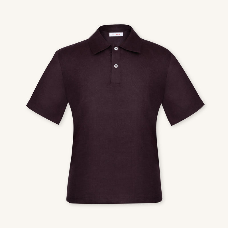 Rizvol Merlot linen polo shirt, front view