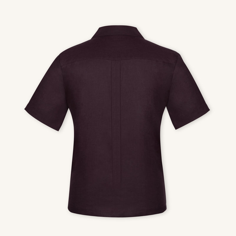 Rizvol Merlot linen polo shirt, back view