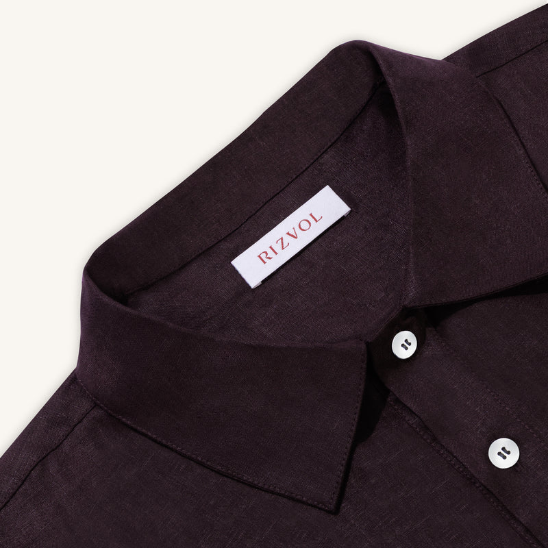 Rizvol Merlot linen polo shirt, close-up