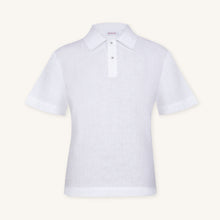 Rizvol Milkstone White linen polo shirt, front view