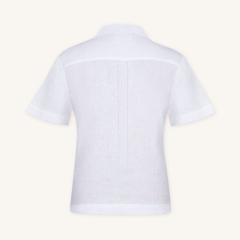 Rizvol Milkstone White linen polo shirt, back view