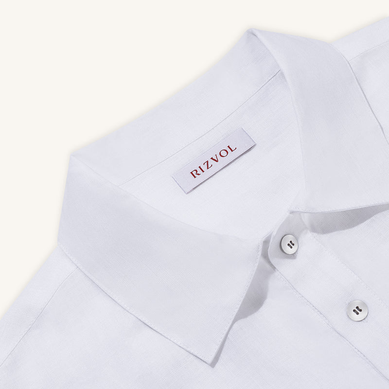 Rizvol Milkstone White linen polo shirt, close-up
