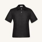 Rizvol Obsidian Black linen polo shirt, front view