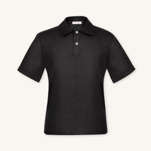 Rizvol Obsidian Black linen polo shirt, front view