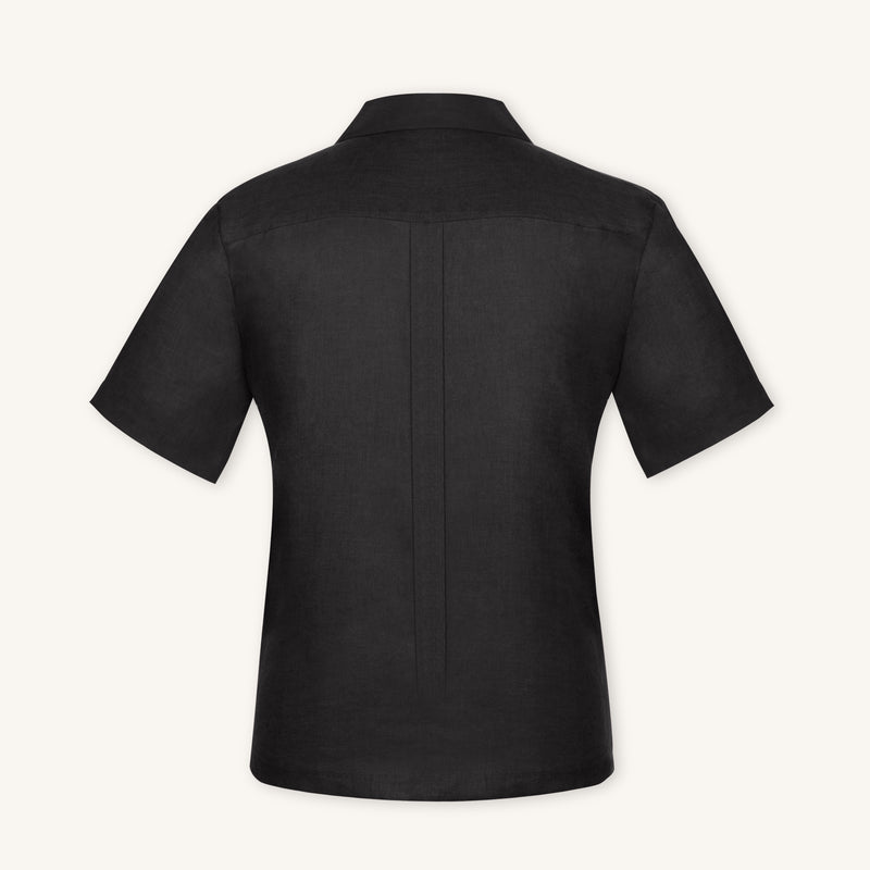 Rizvol Obsidian Black linen polo shirt, back view