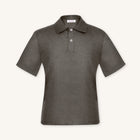 Rizvol Olive Mist linen polo shirt, front view