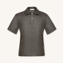 Rizvol Olive Mist linen polo shirt, front view