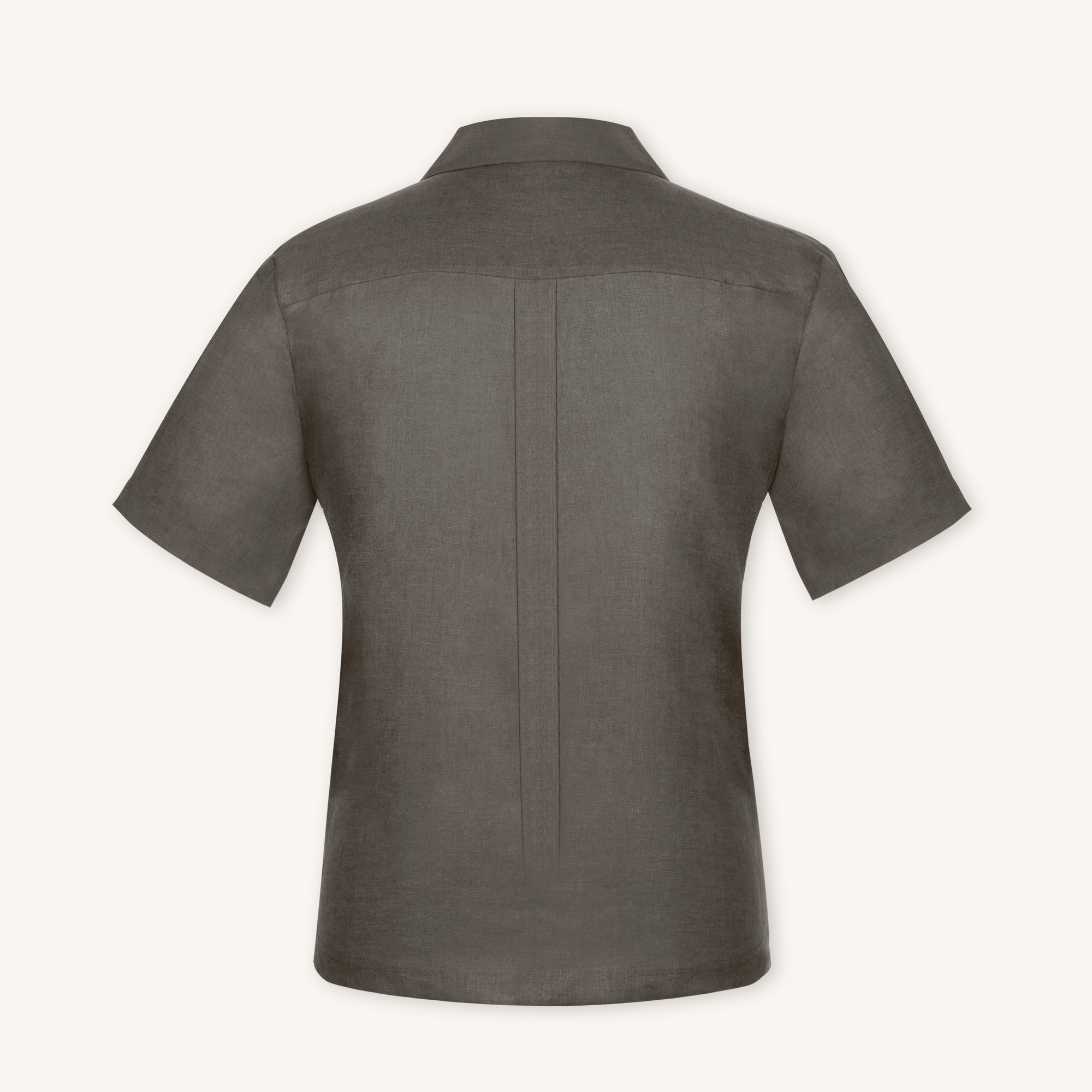 Rizvol Olive Mist linen polo shirt, back view