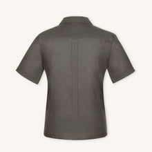 Rizvol Olive Mist linen polo shirt, back view