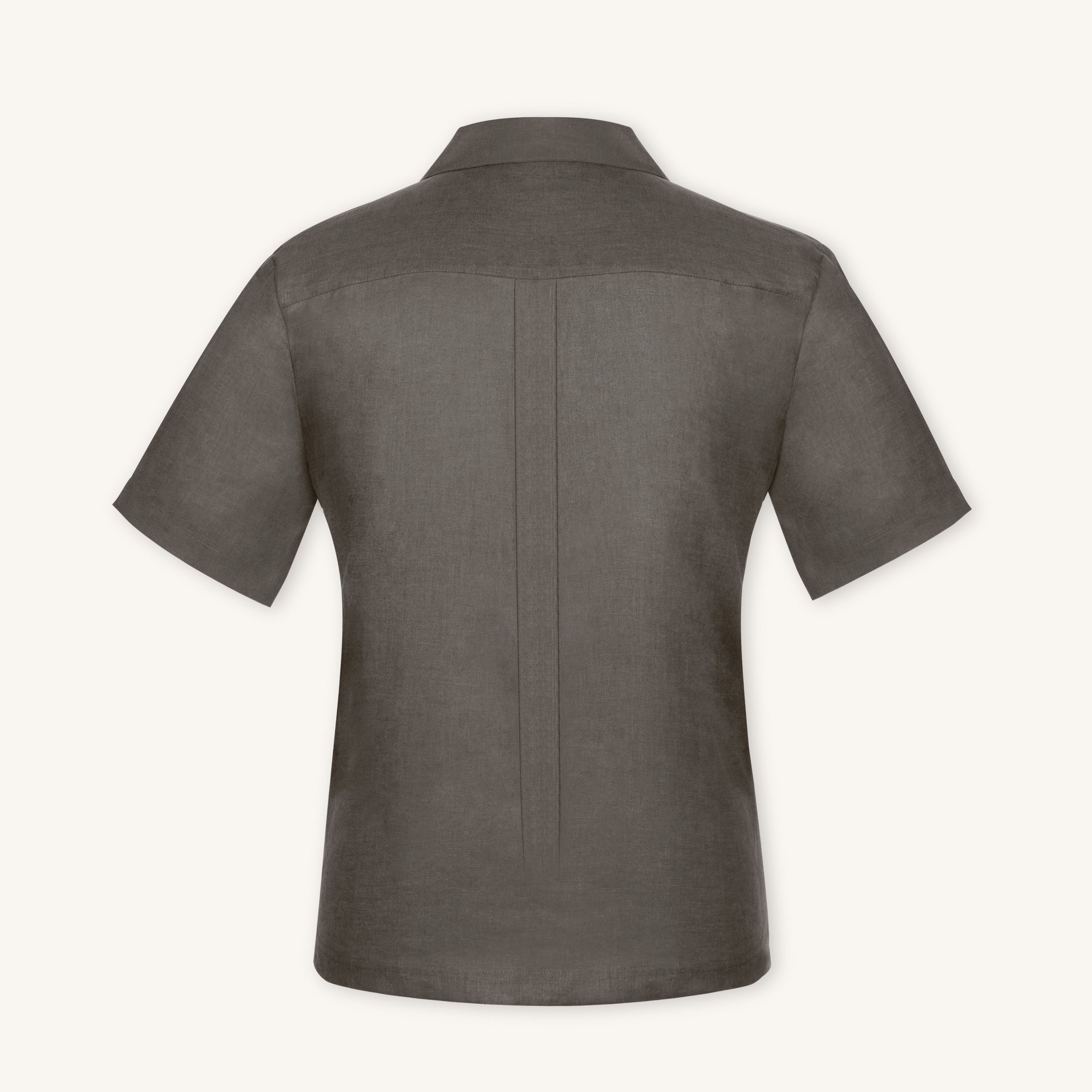 Rizvol Olive Mist linen polo shirt, back view