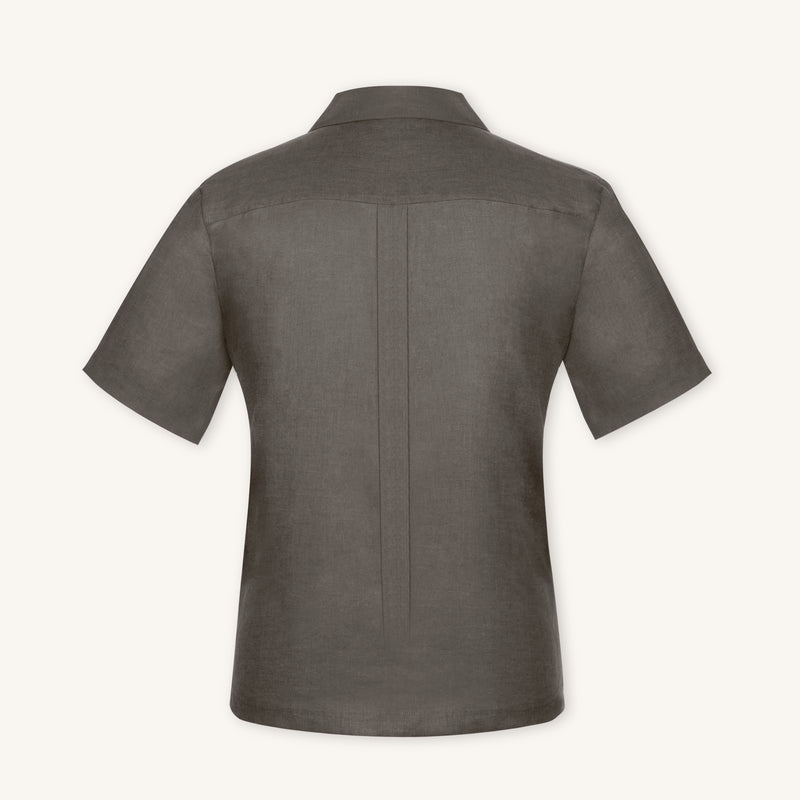 Rizvol Olive Mist linen polo shirt, back view