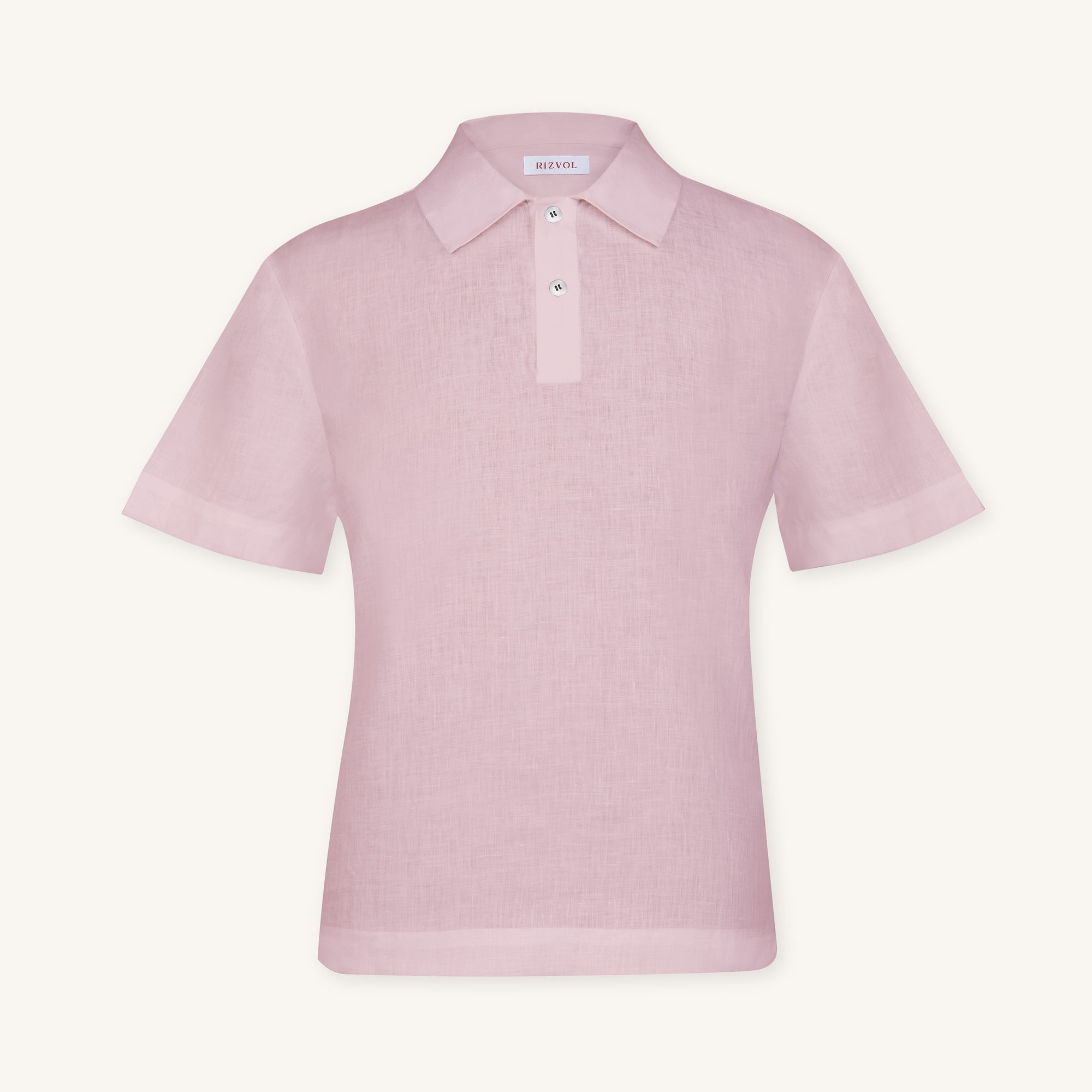 Rizvol Pink Dust linen polo shirt, front view