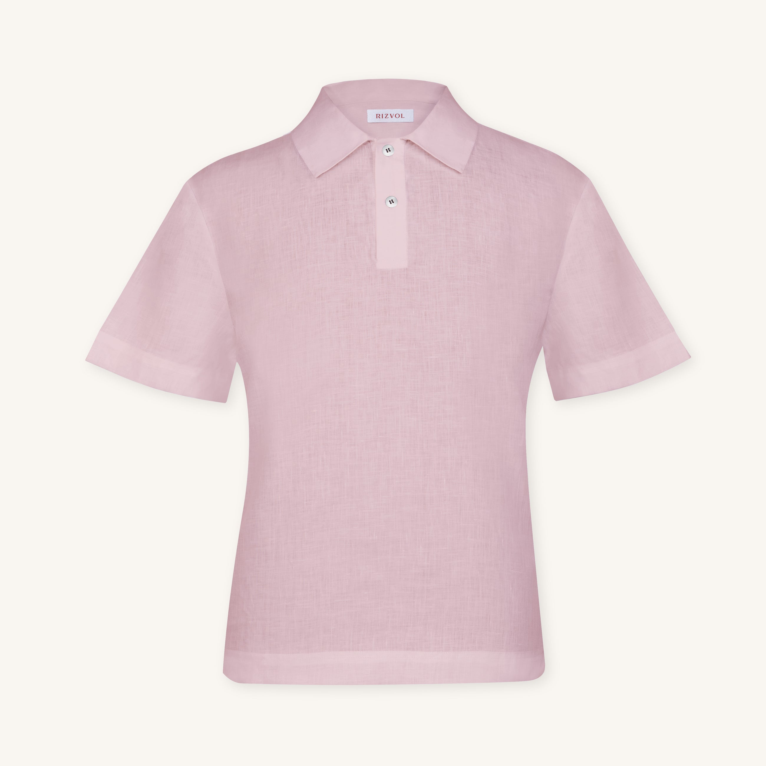 Rizvol Pink Dust linen polo shirt, front view