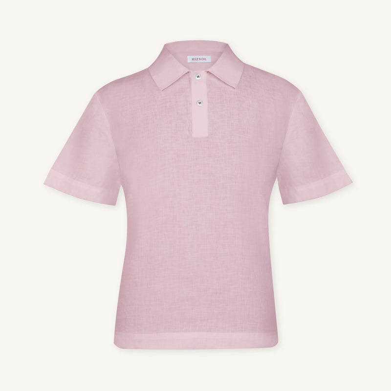 Rizvol Pink Dust linen polo shirt, front view