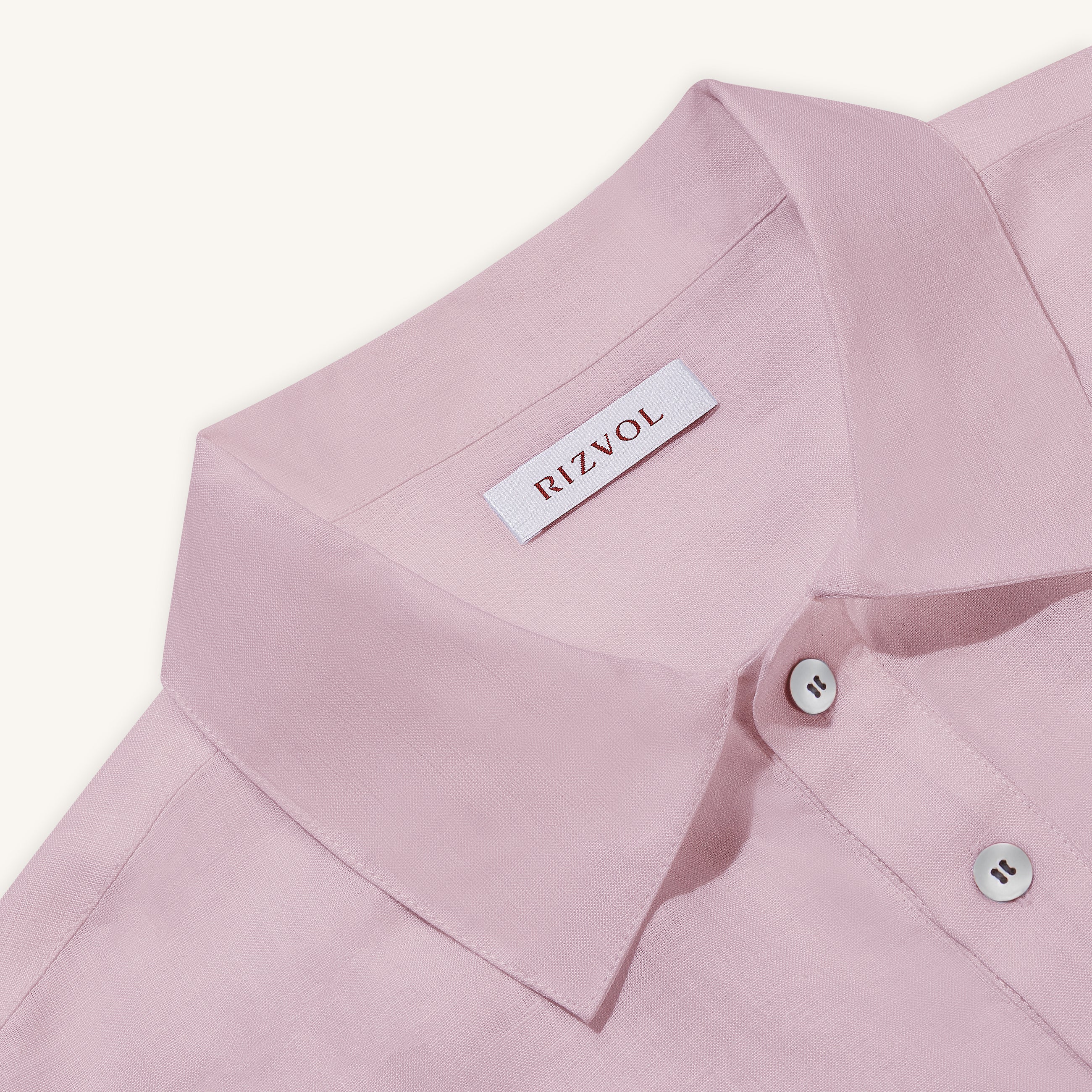 Rizvol Pink Dust linen polo shirt, close-uo