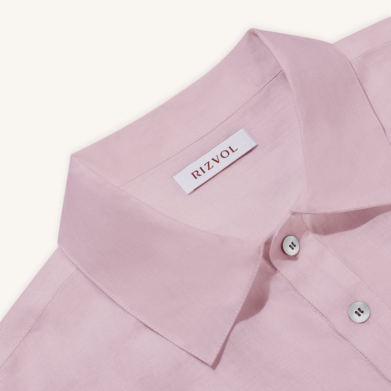 Rizvol Pink Dust linen polo shirt, close-uo