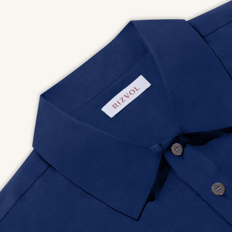 Rizvol Alba Riva Blue Cotton Silk Shirt, close-up 