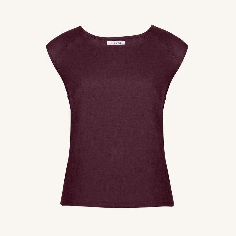 Rizvol Merlot linen women's top , front view