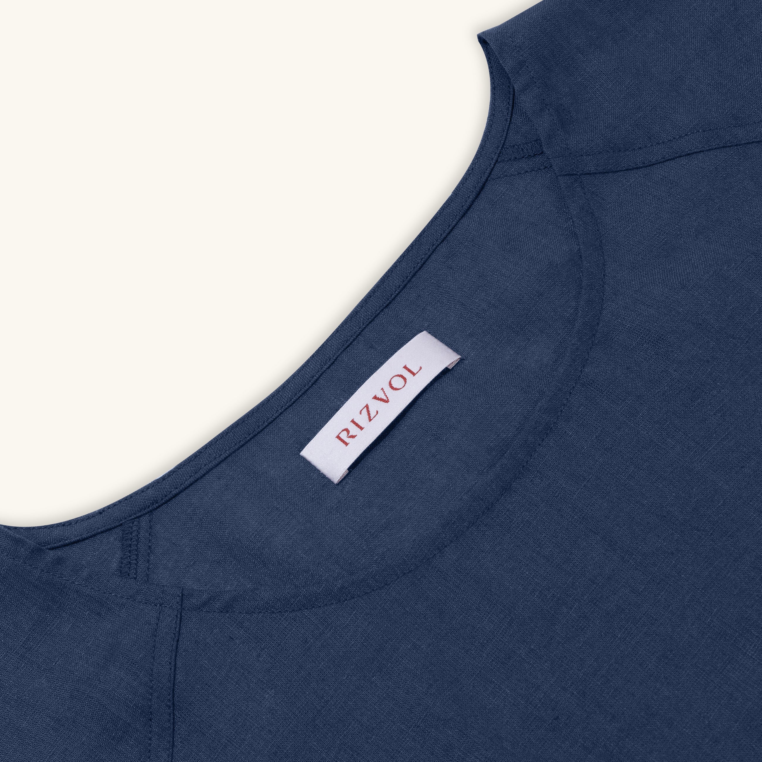 Rizvol Imperial Blue women's linen top, close-up