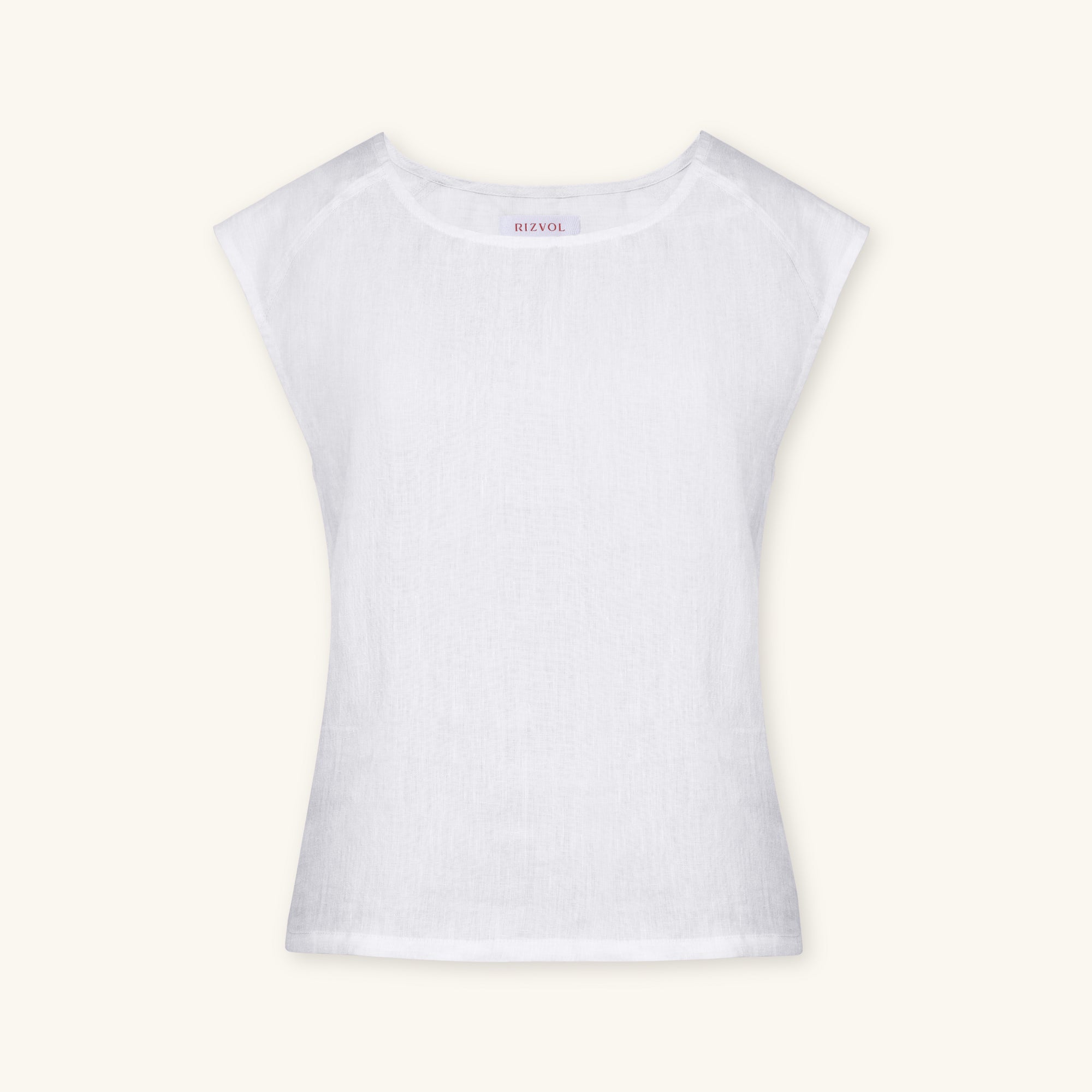 Rizvol Milkstone White women's linen top, front view