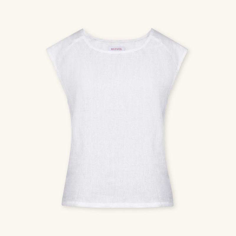 Rizvol Milkstone White women's linen top, front view